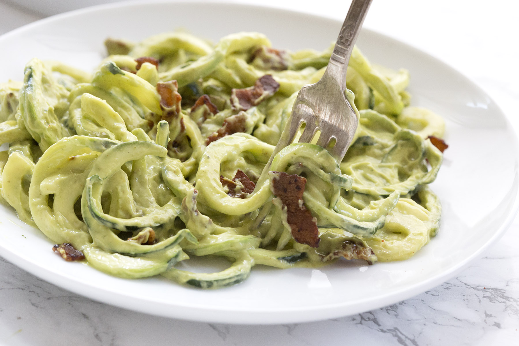 Avocado and bacon zoodles